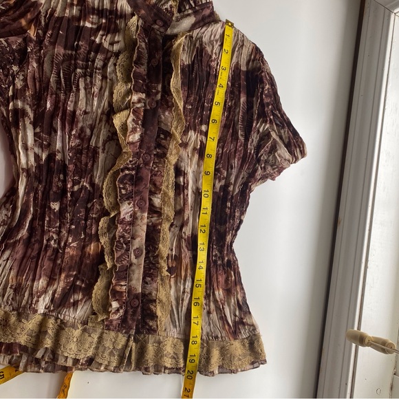 Y2K Lloyd Williams Blouse Woman Small Crinkle Sheer Lace Bell Sleeve Forestfairy - Picture 14 of 16